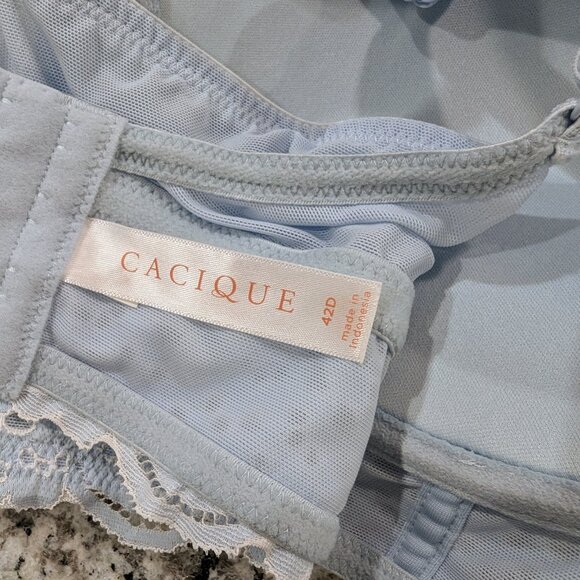 CACIQUE Boost Plunge Bra 42D Light Blue Lace Eyelet Baby Doll Feminine Sexy - Picture 5 of 9